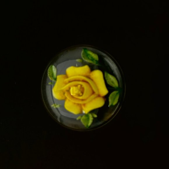 Vintage Yellow Rose Lucite Pin, 1950s Floral Brooch, Clear Casing, Texas Flower - Picture 2 of 4